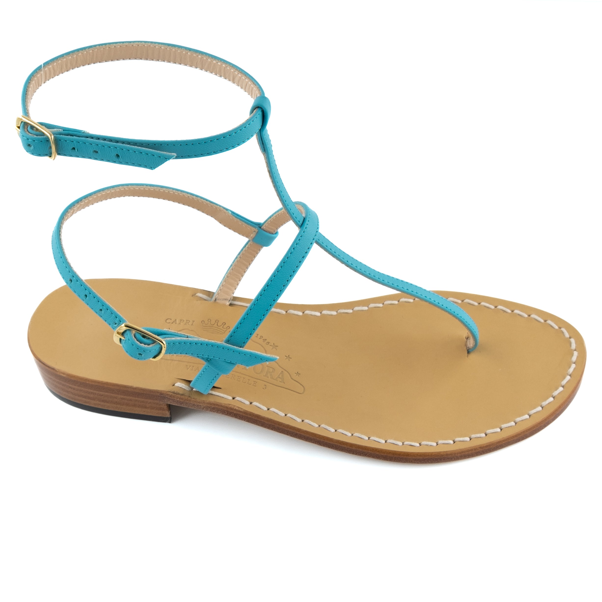 Ashley - Genuine leather thong sandal with double watch strap