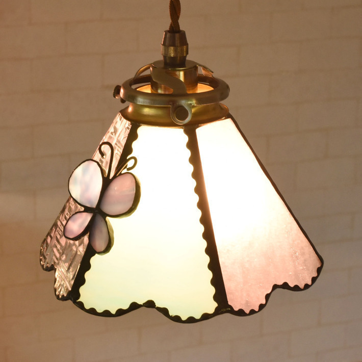 ステンドグラスのペンダント 1灯 ガラス 青い蝶々 かわいい【Papillon