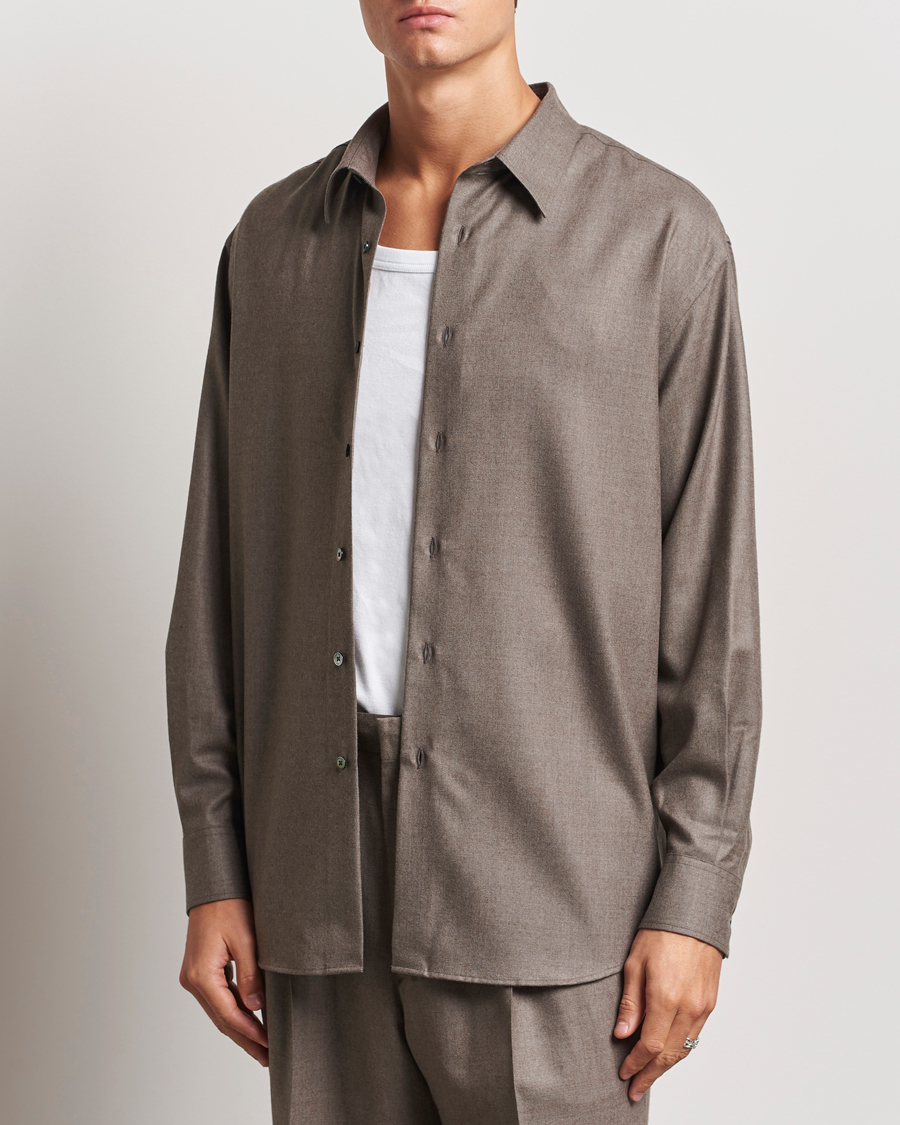 Auralee Superlight Wool Shirt Top Brown at CareOfCarl.com