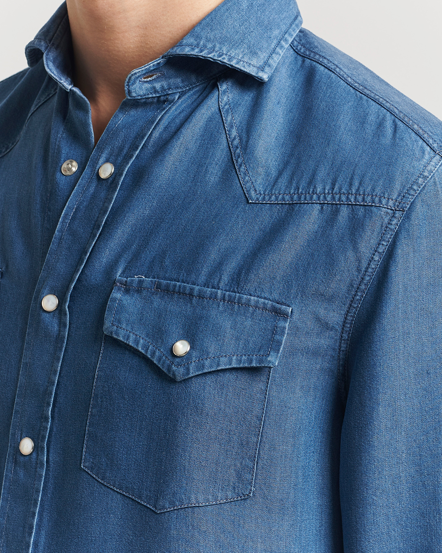 Brunello Cucinelli Denim Western Shirt Navy at CareOfCarl.com