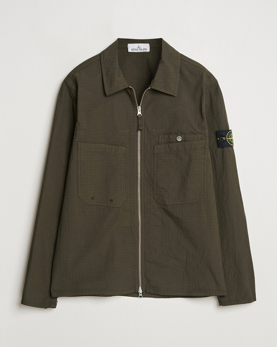 Stone Island Stretch Ripstop Cotton Zip Overshirt Military Green
