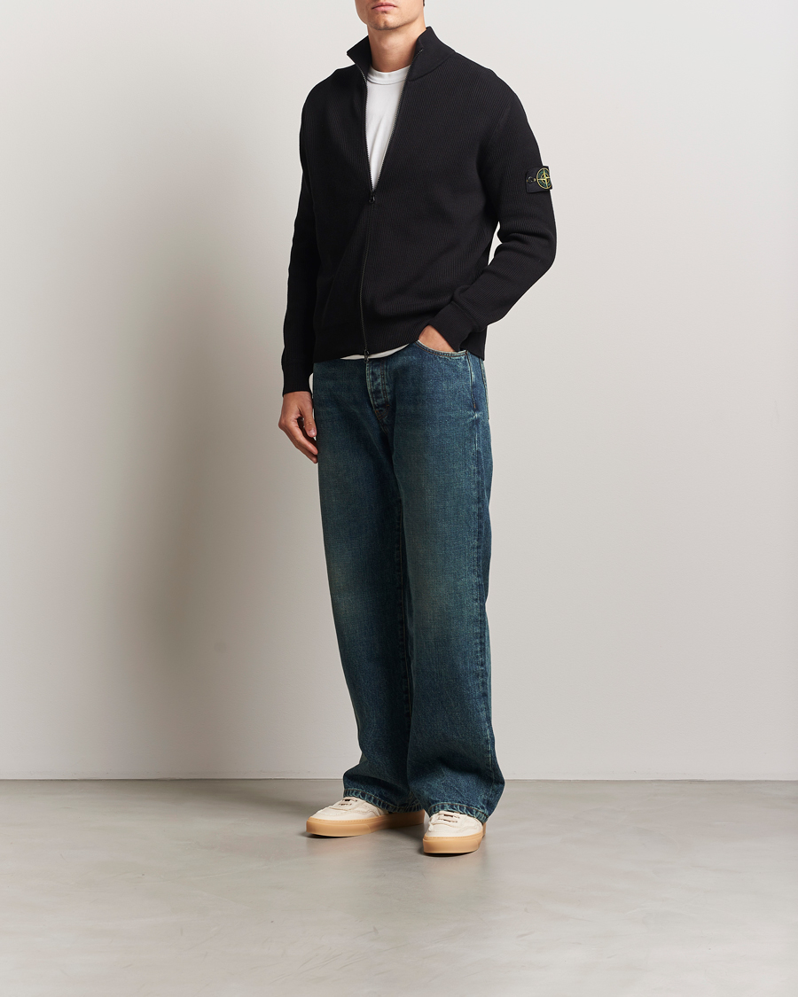 Stone Island Ribbed Soft Organic Cotton Full Zip Black at