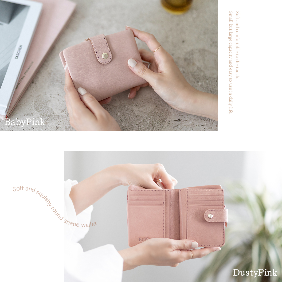 RafiCaro 本革 イタリアンレザー ボタン留め 二つ折り財布 コンパクト