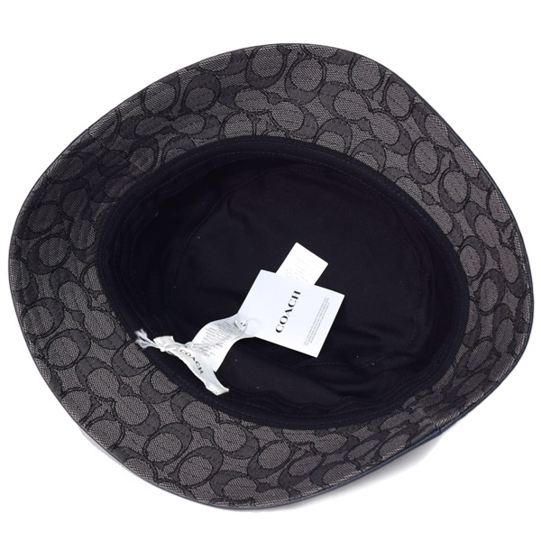 COACH】コーチ レザー コットン シグネチャー ロゴ バケットハット