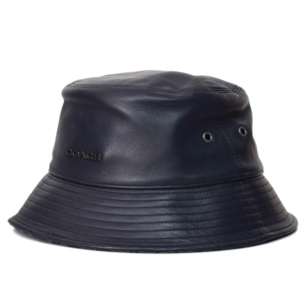 COACH】コーチ レザー コットン シグネチャー ロゴ バケットハット