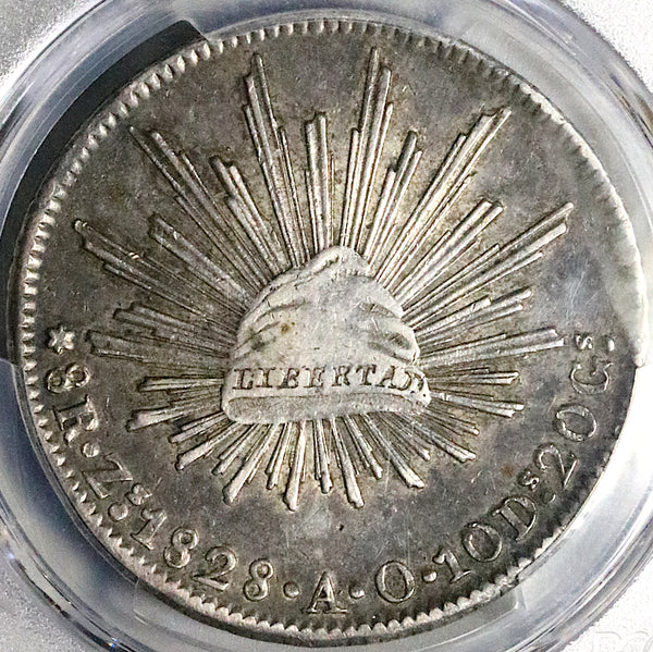 1828-Zs AO PCGS AU 50 Mexico 8 Reales Cap Rays Silver Coin POP 1/2