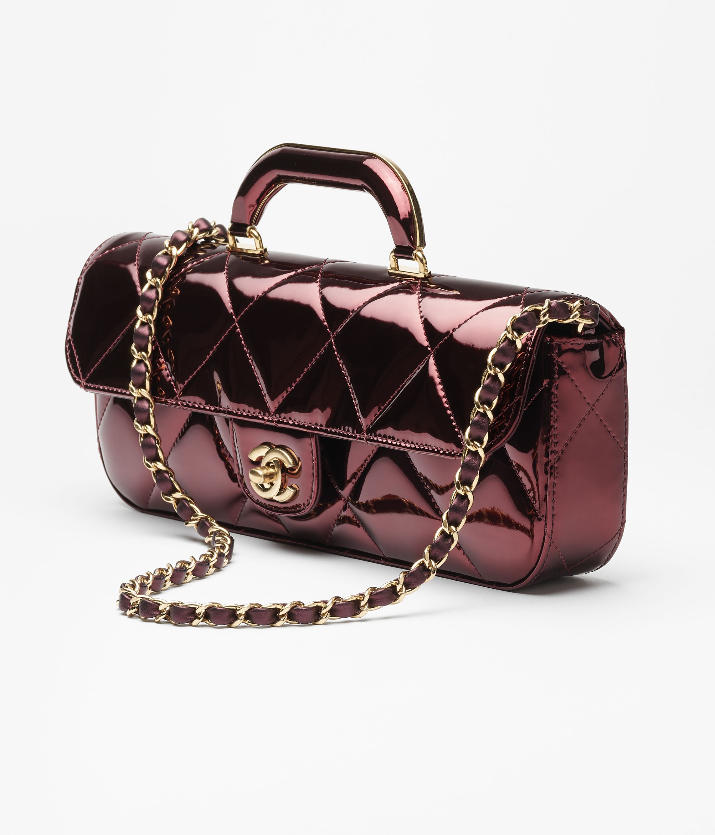 ラージ トップハンドル フラップ バッグ、メタリック ミラー カーフ