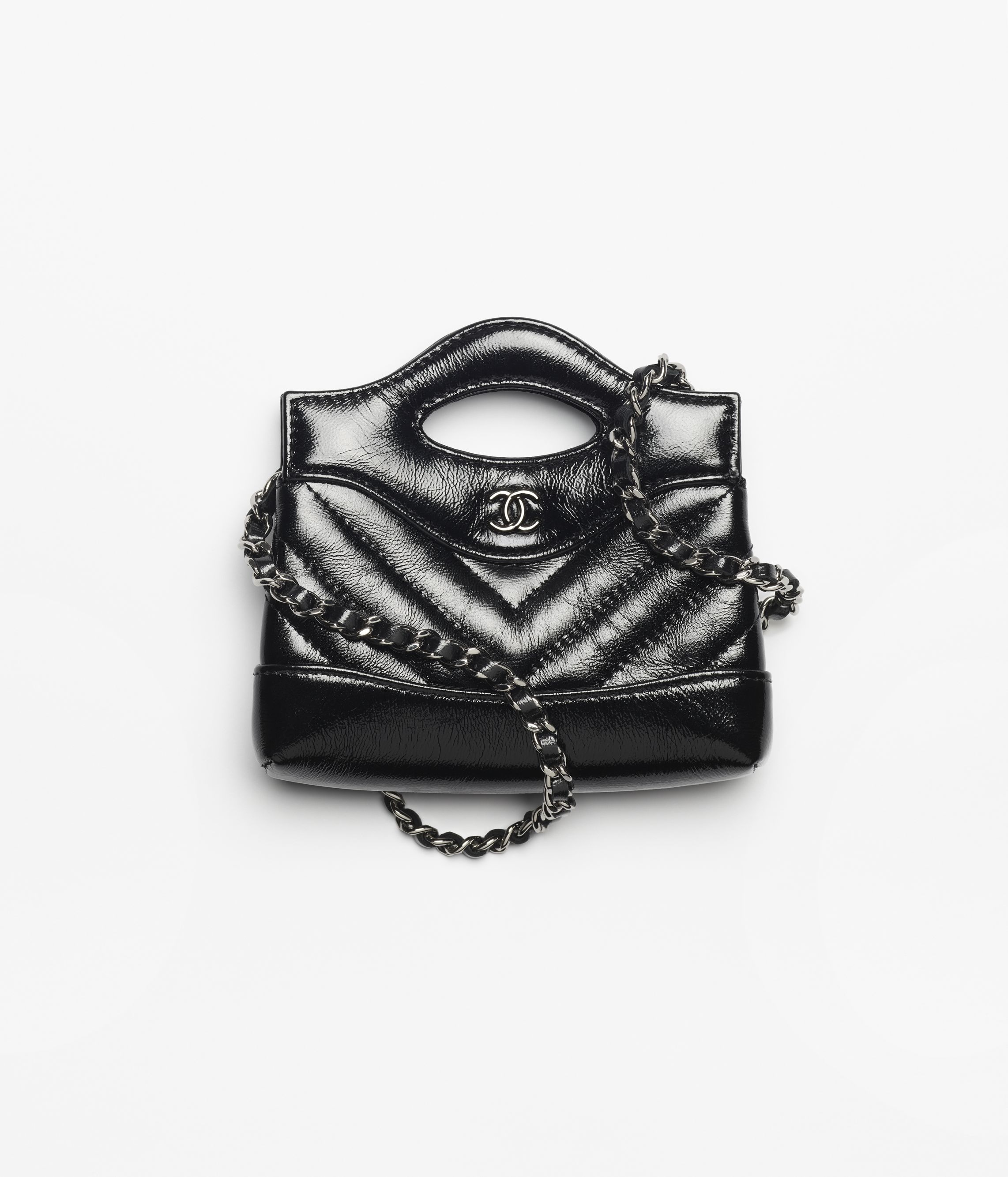 Chanel 31 mini shopping bag, Shiny lambskin & ruthenium-finish