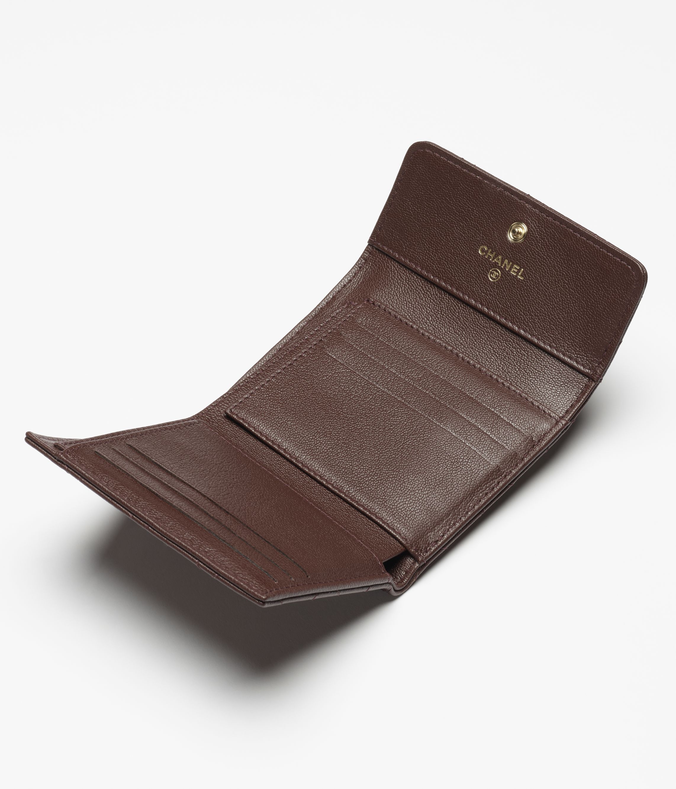 スモール フラップ ウォレット - グレインド ゴートスキン、ブラウン