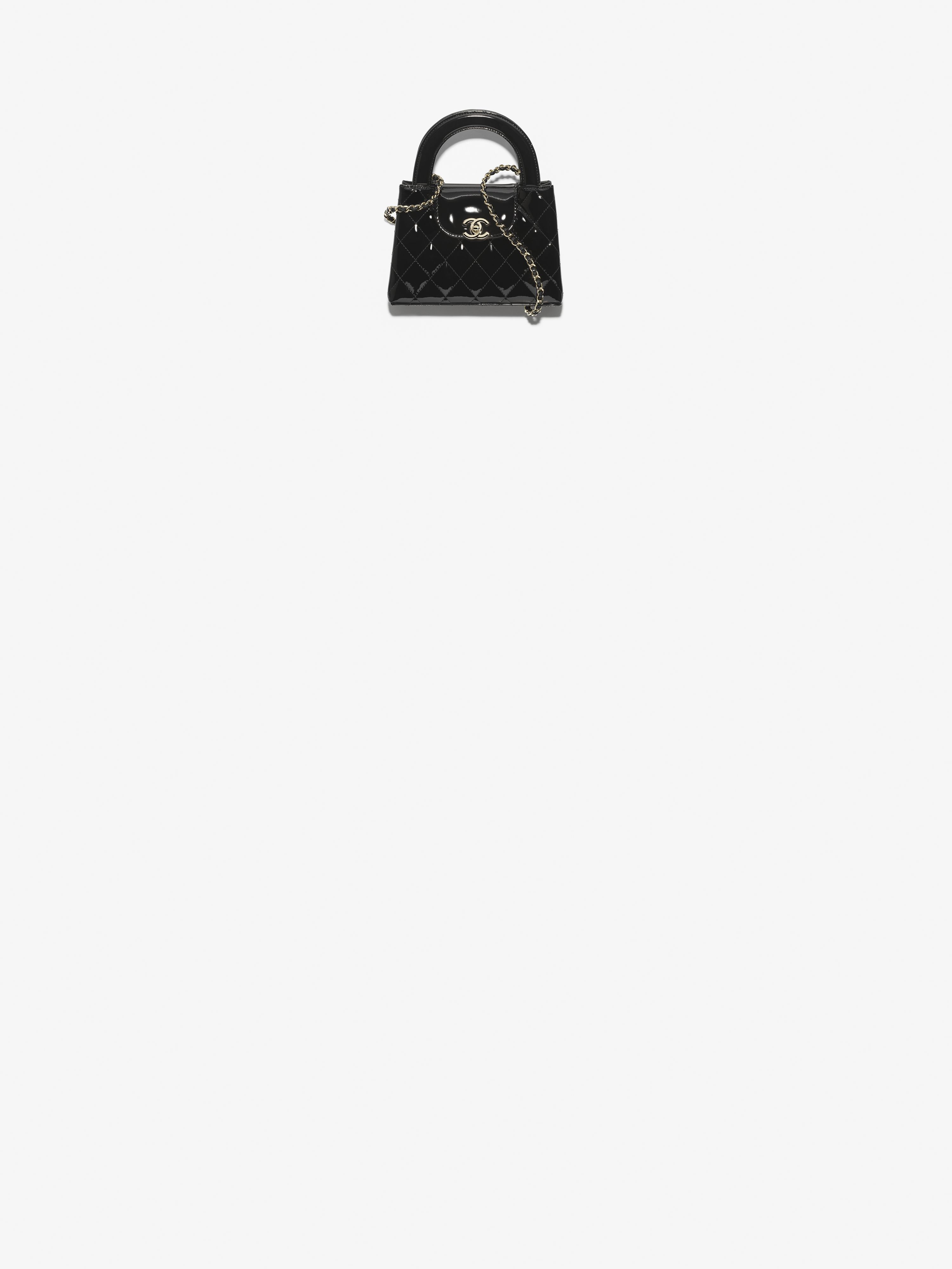 Mini shopping bag, Mirror calfskin & gold-tone metal, black