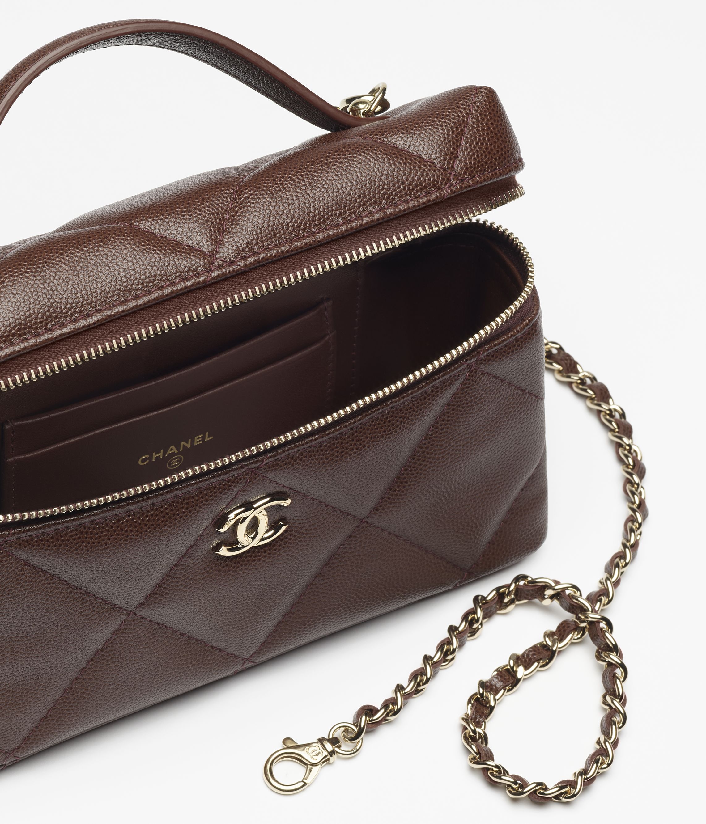 ヴァニティケース - シャイニー グレインド カーフスキン、ブラウン