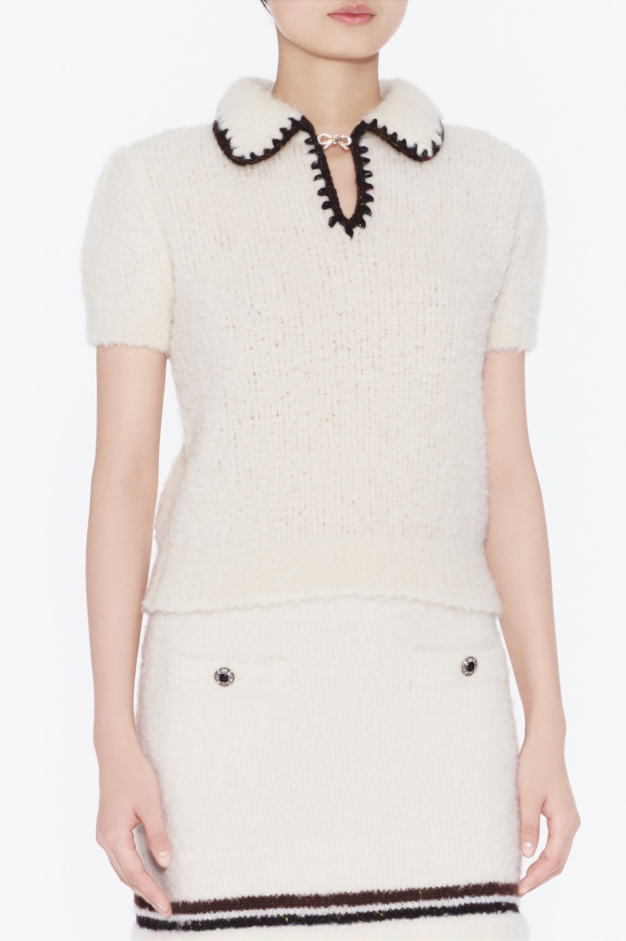 ショートスリーブ トップ - カシミヤ & アルパカ、ホワイト