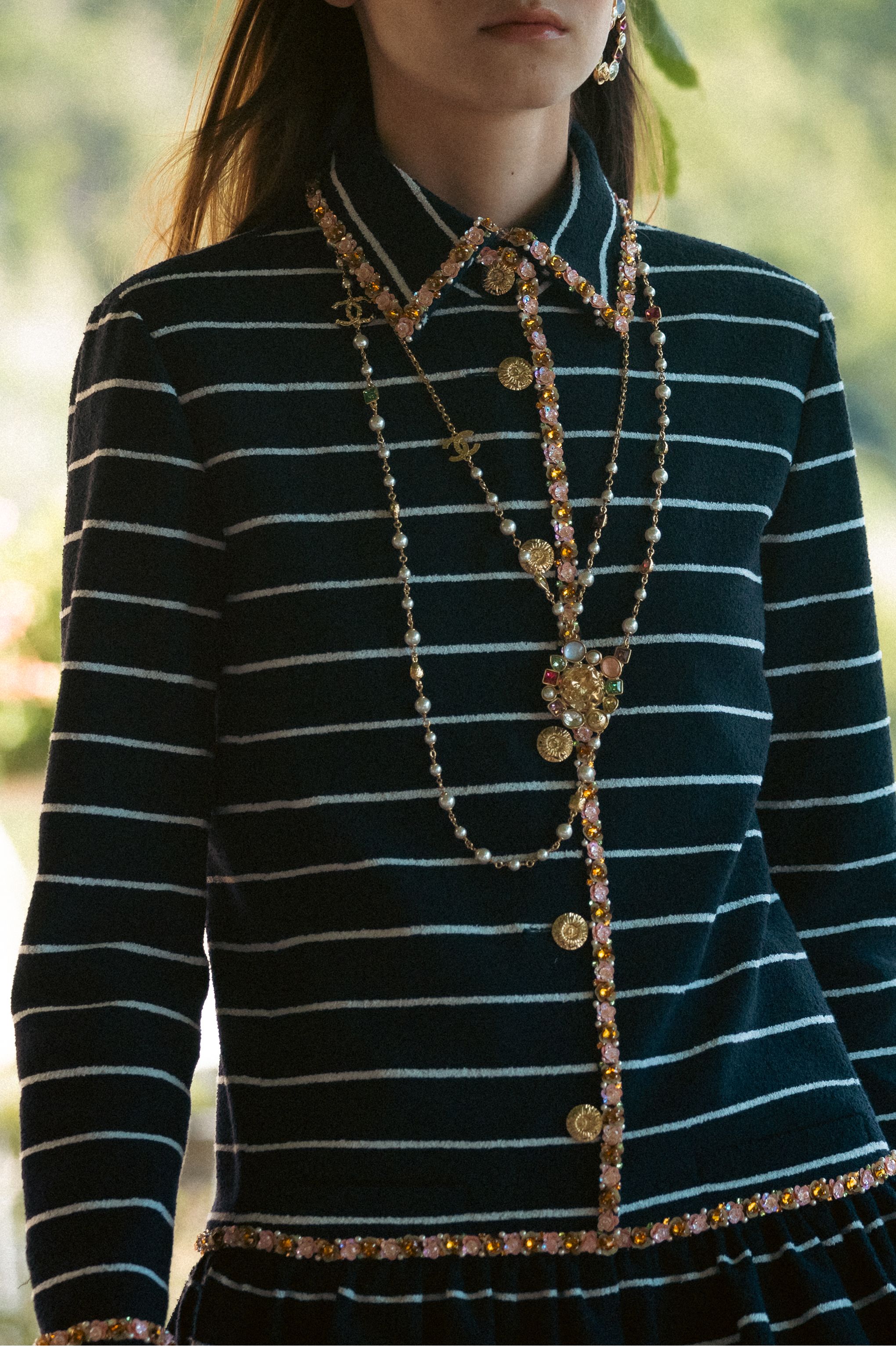 ジャケット - エンブロイダリー コットン 、ネイビーブルー、ホワイト