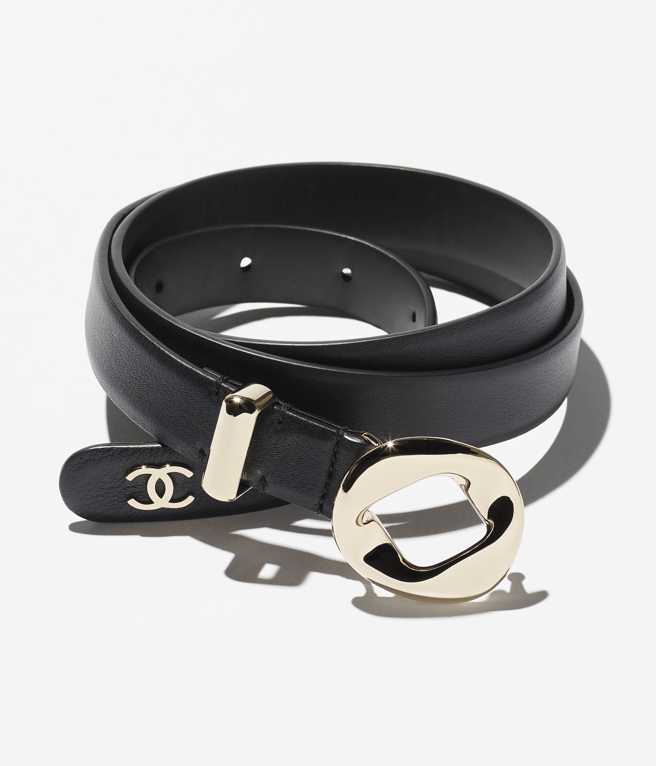 レザー ベルト - カーフスキン、ブラック & ゴールド — ファッション