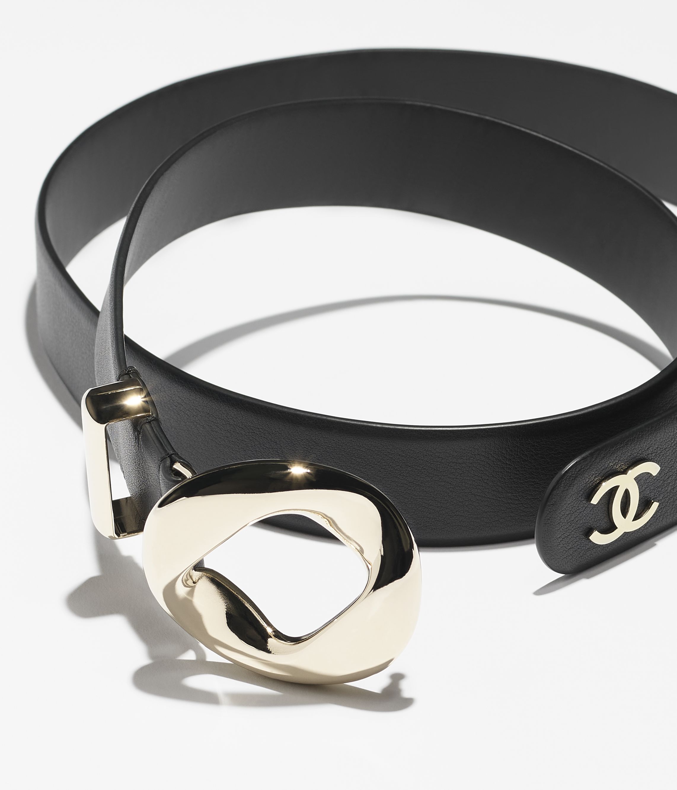 レザー ベルト - カーフスキン、ブラック & ライトゴールド