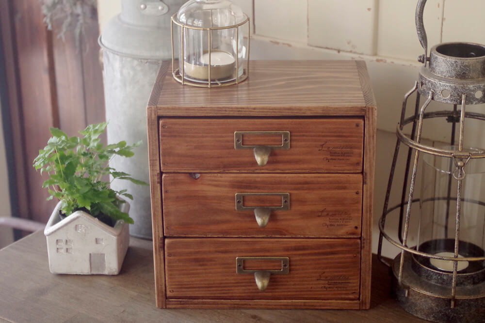 アンティークスタイル3段小引き出し｜アンティーク風インテリア雑貨