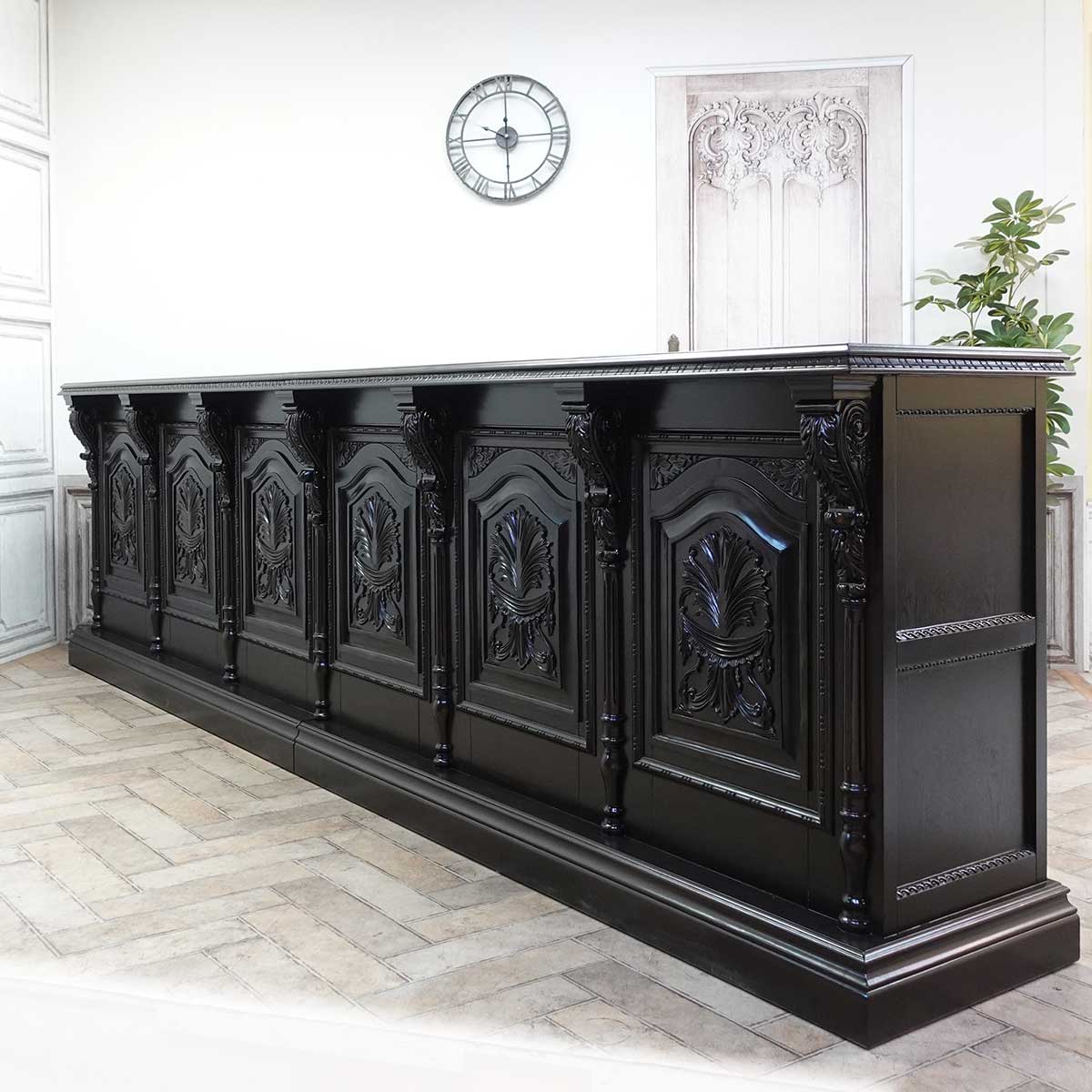 アンティーク 半円テーブル ブラック 無垢材 古家具 黒色 カウンター