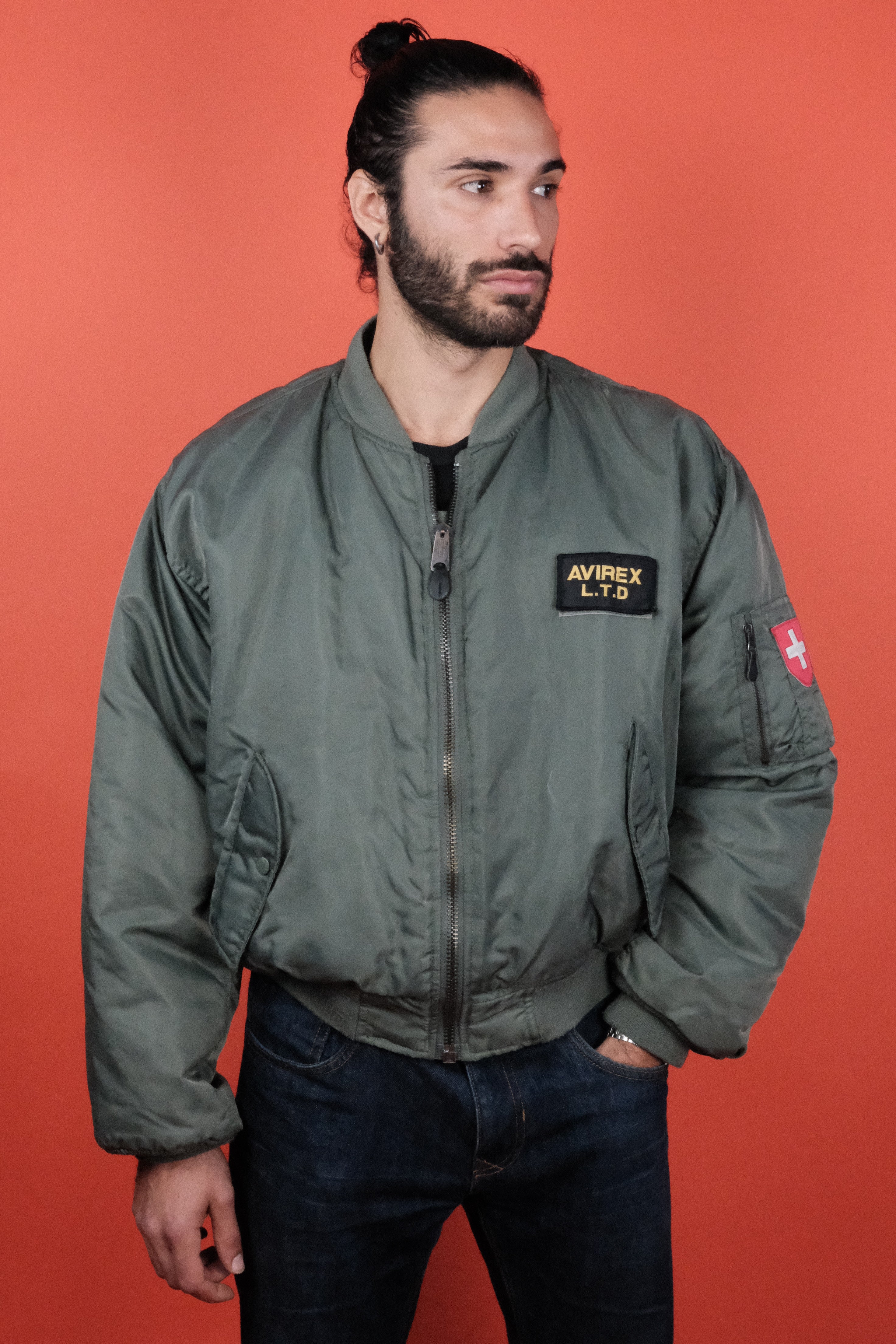 Avirex MA-1 Flying aka Bomber Jacket Olive Green ~ Vintage Store