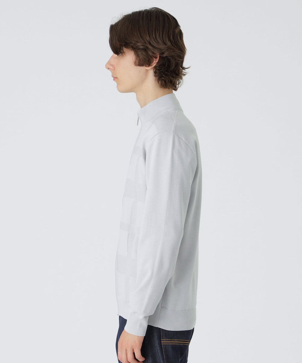 コンフィーシャドーチェックスタンドネックカーディガン（ニットウェア