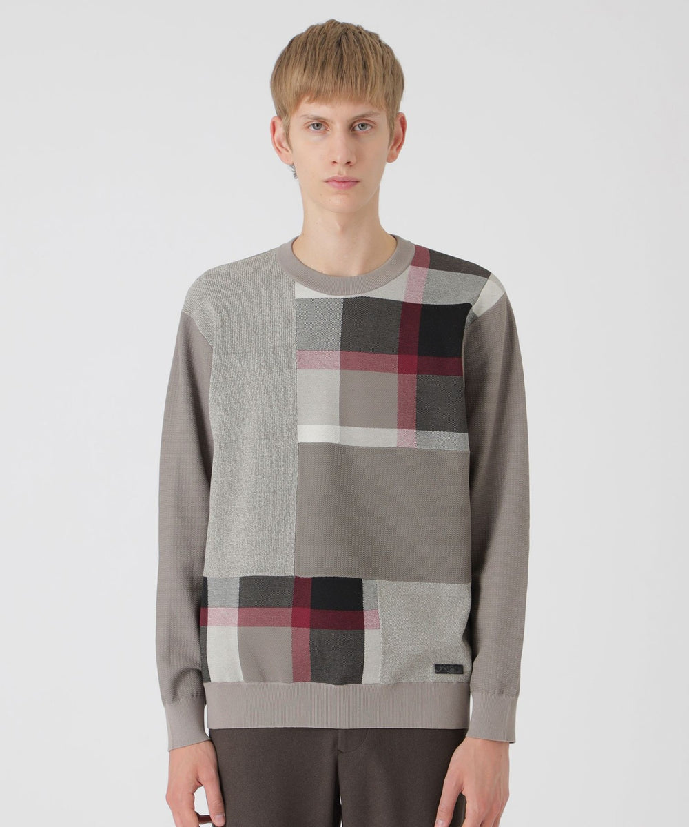 パッチワーククレストブリッジチェックニット（ニットウェア）｜BLACK