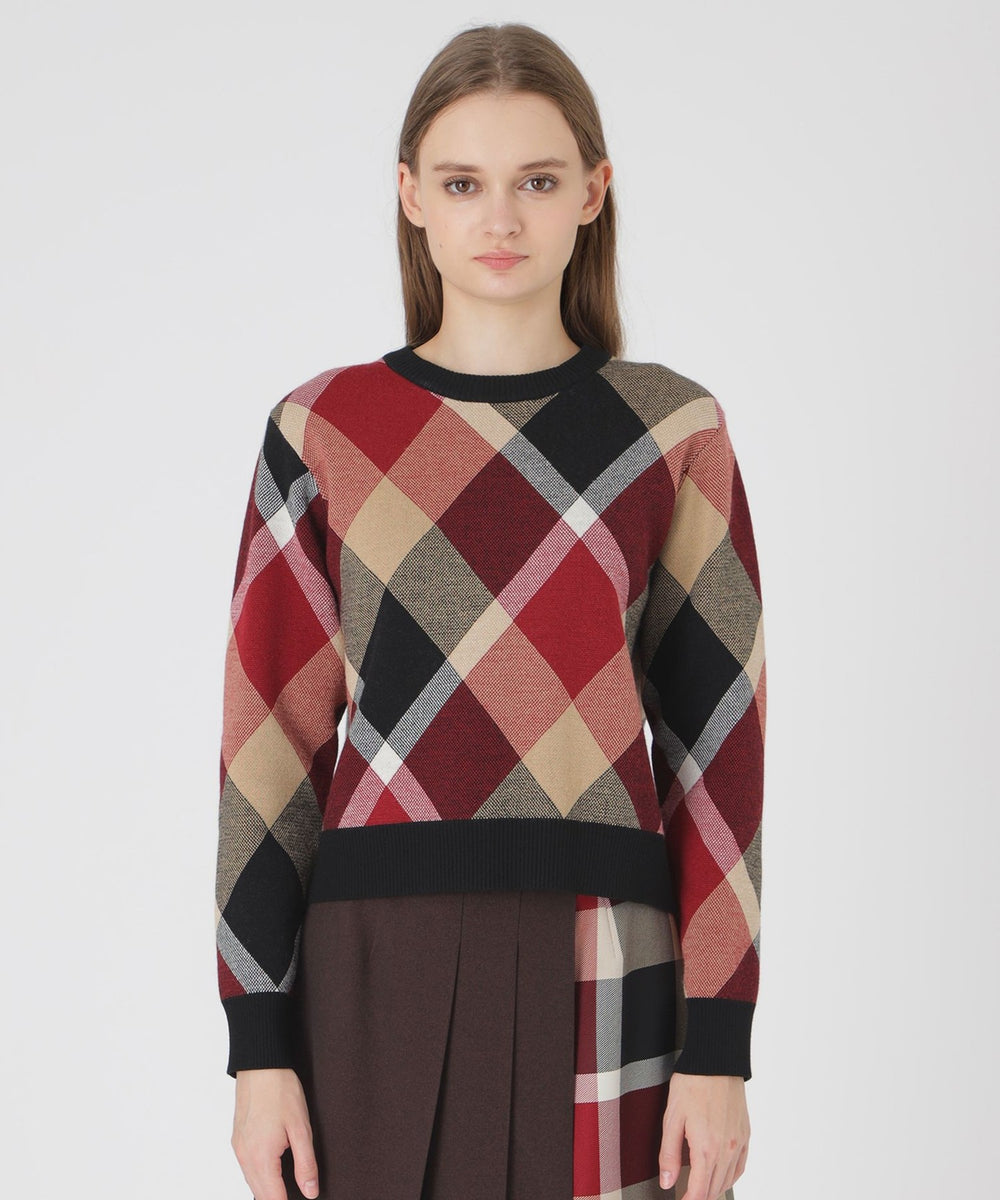クレストブリッジチェックウーリージャカードプルオーバー（ニット