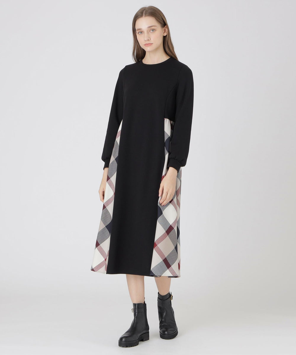 ウールミックスポンチパーシャルチェックドレス（ドレス）｜BLUE LABEL