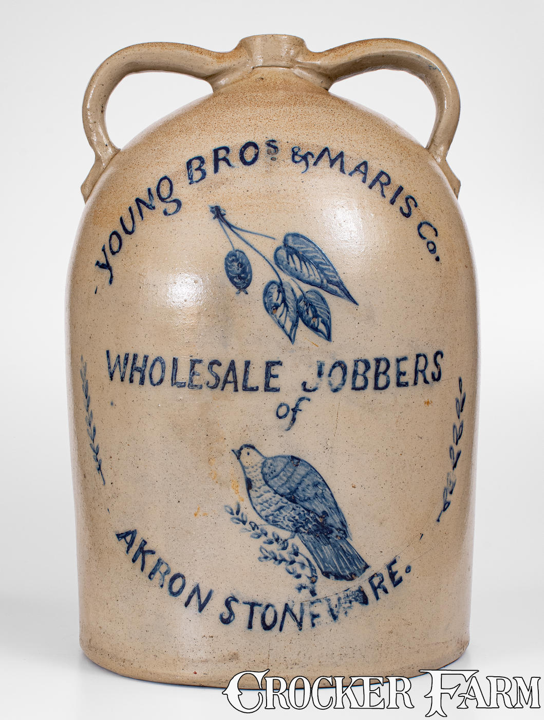 Extremely Rare and Monumental JOBBERS OF AKRON STONEWARE Jug w