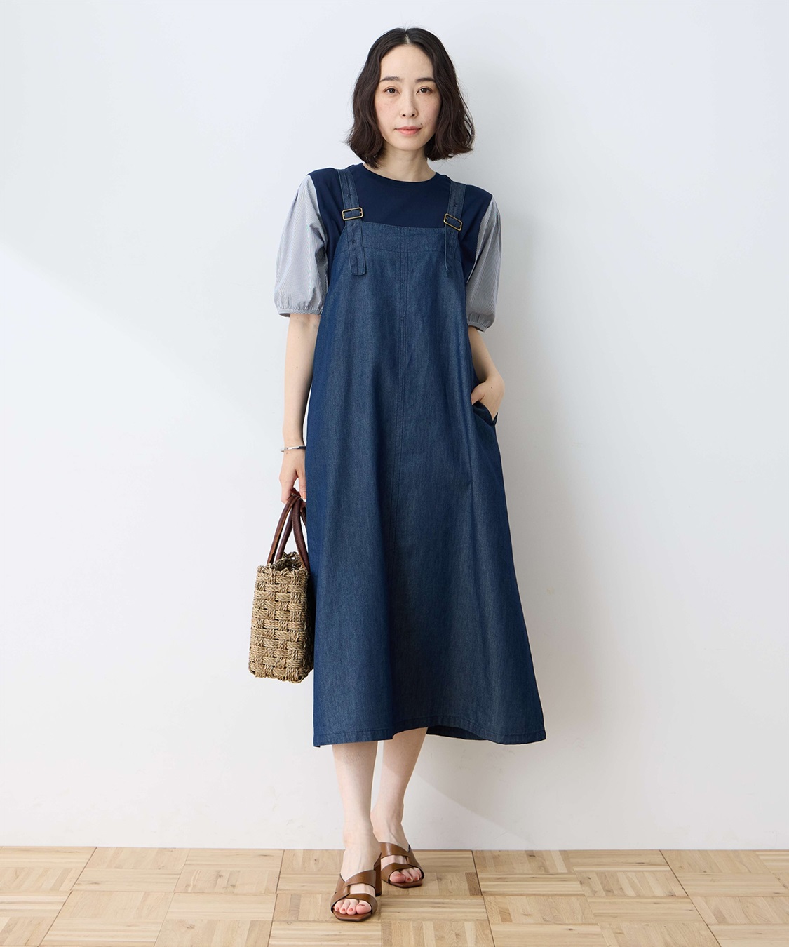冷感】デニムサスペンダースカート DECOY｜クロスプラス公式通販サイト
