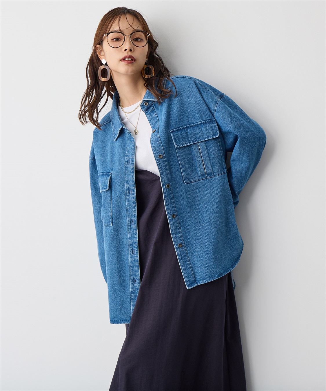 anyfee/プラスサイズ】BIGポケットデニムシャツ anyfee｜クロスプラス