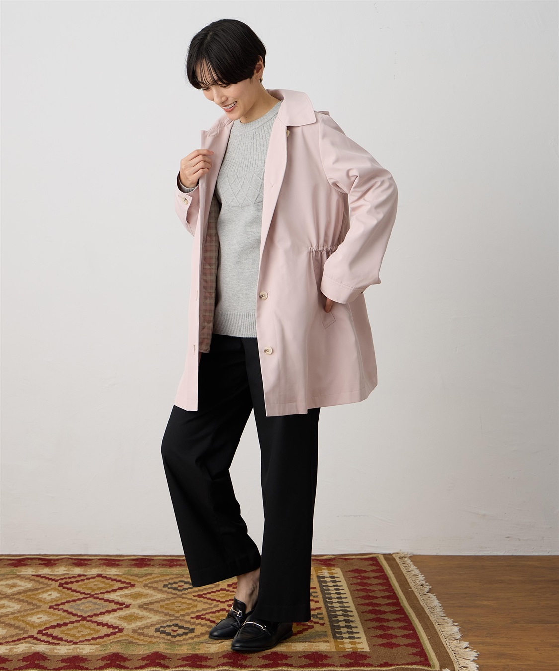 ライナー付きステンカラーコート【はっ水・ハンドウォッシャブル・花粉