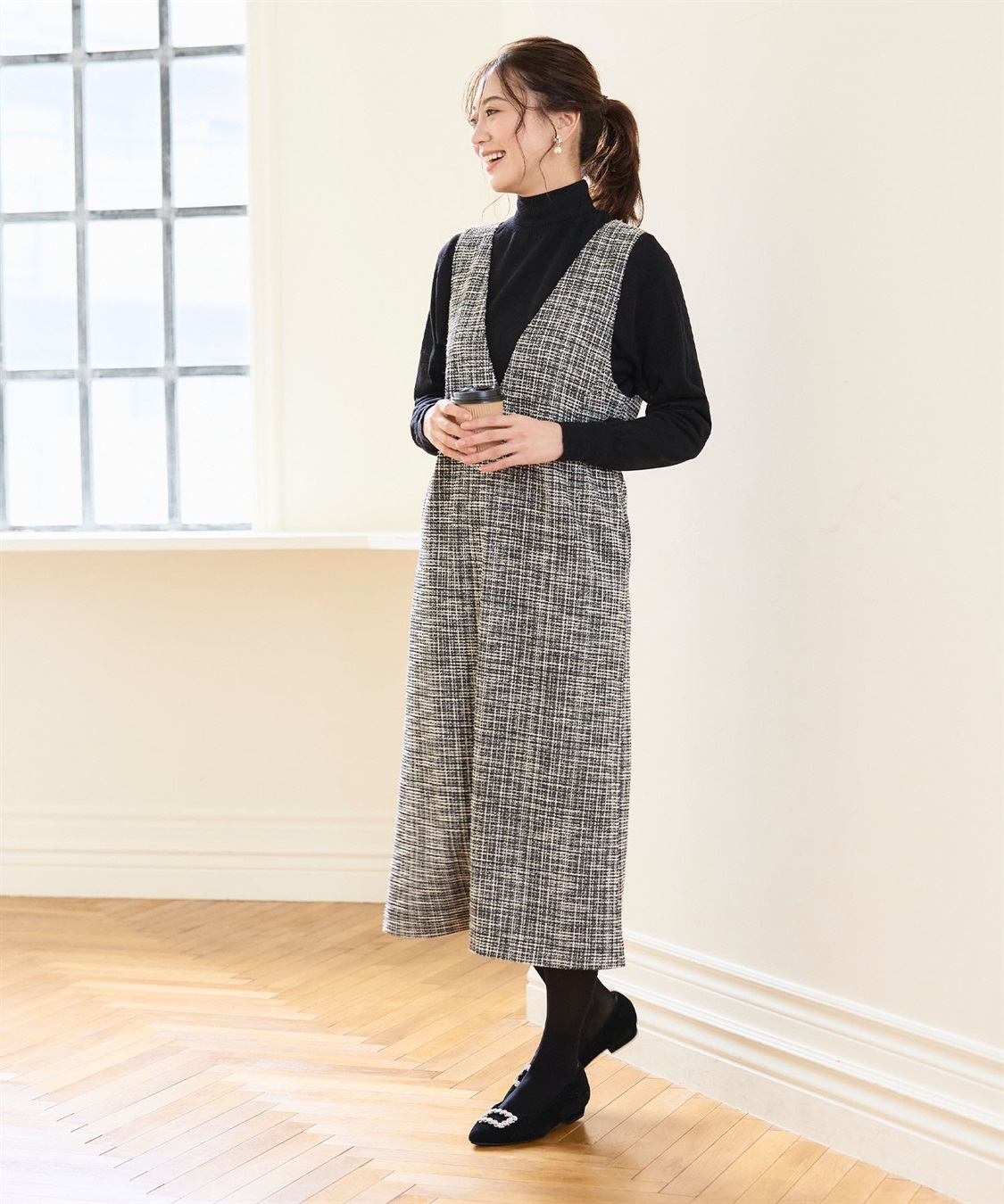 洗える》正解 ツイードVネックジャンスカ【CF/クロスファンクション