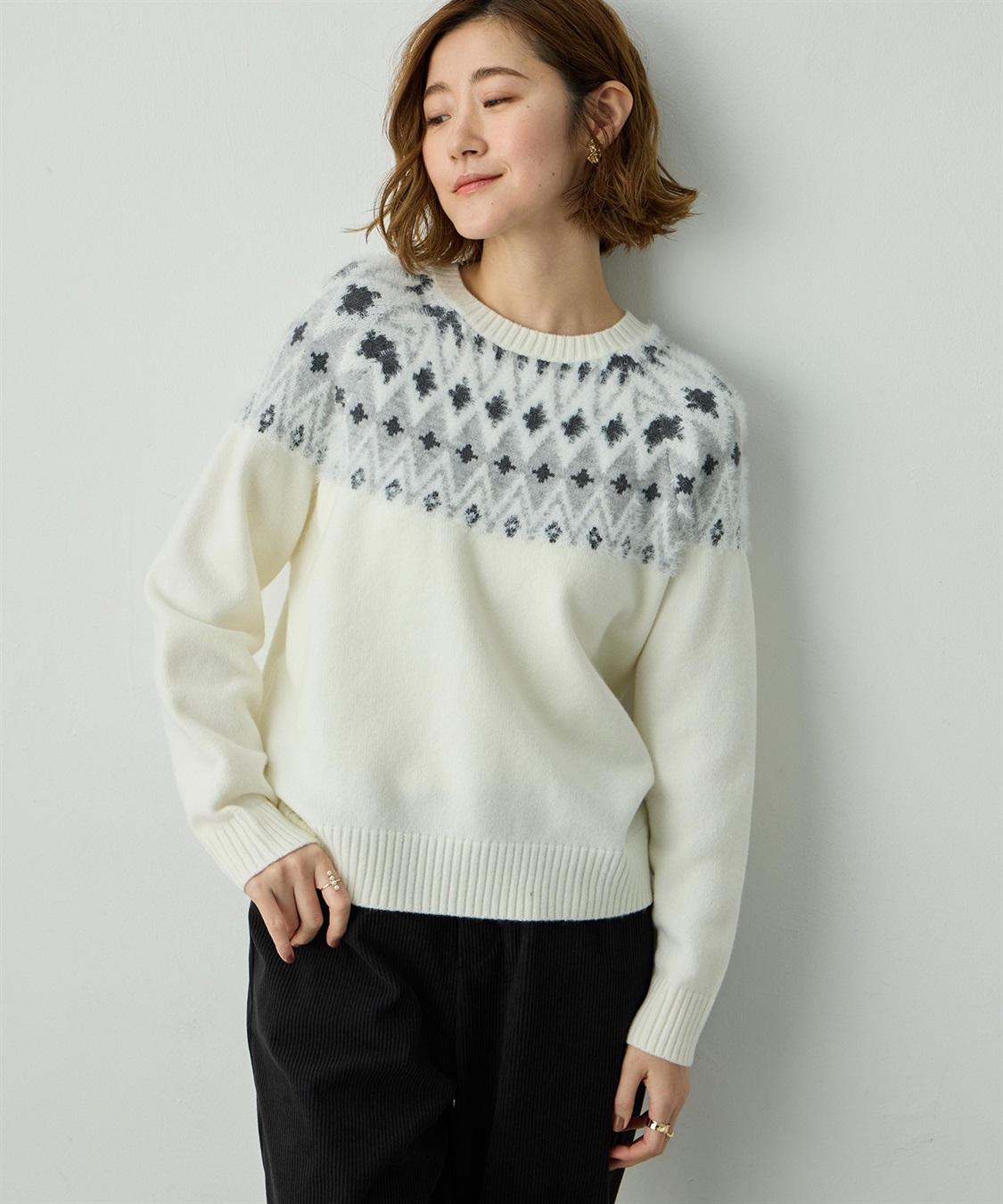 フェアアイルジャガードニットプルオーバー Petit Honfleur｜クロス