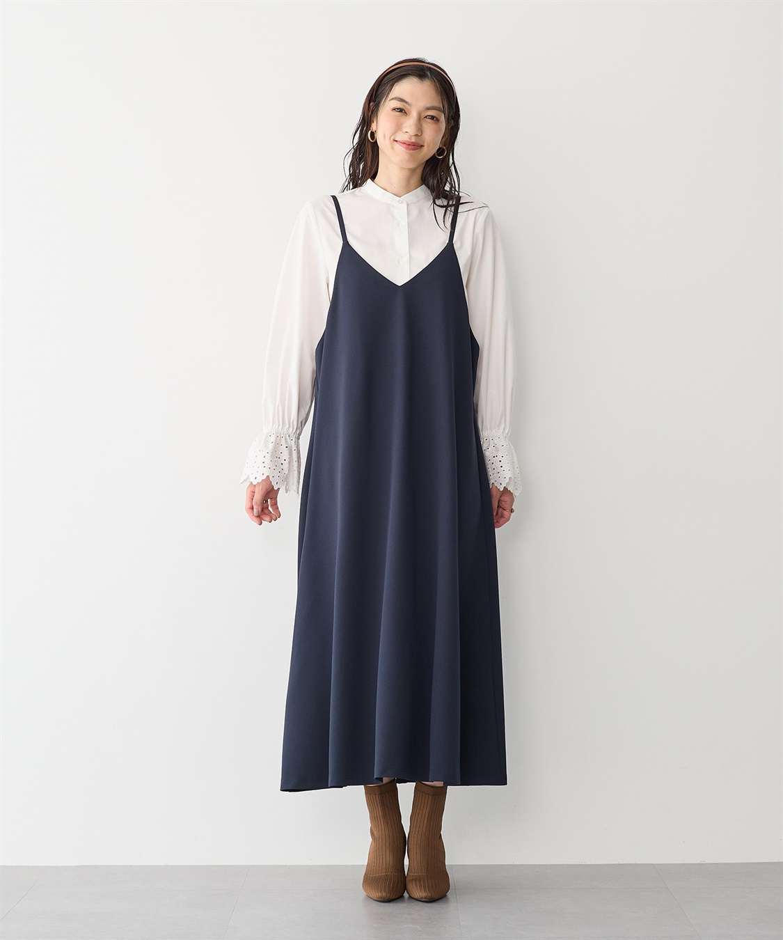 anyfee/プラスサイズ】ニットジョーゼットキャミワンピース《大きい