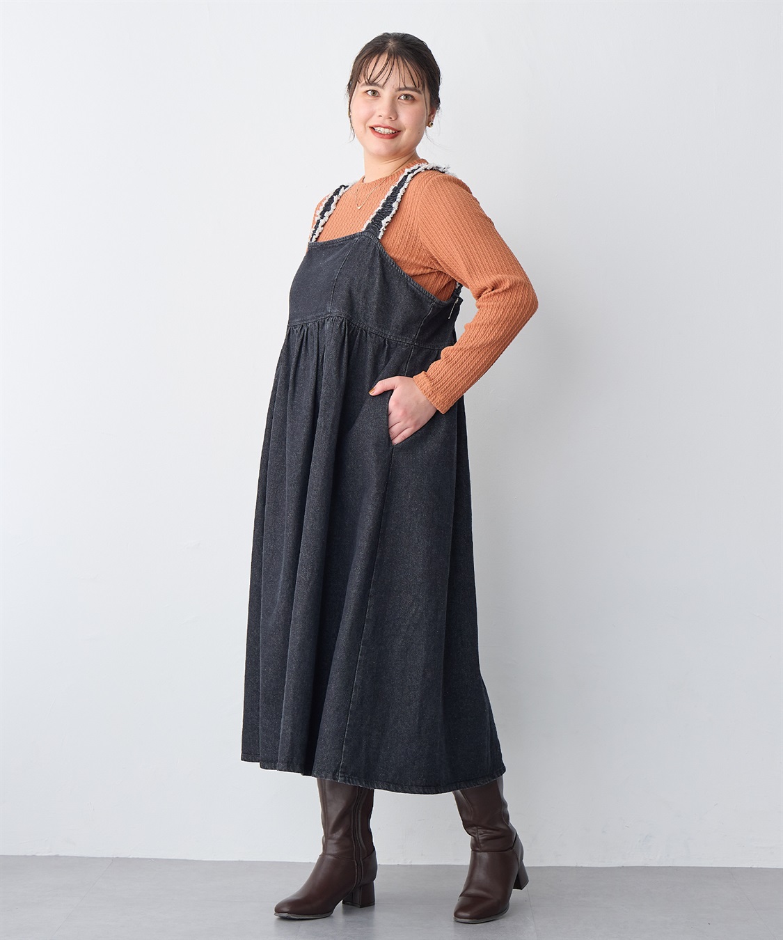 anyfee/プラスサイズ】5.5cmヒールロングブーツ（4E・甲高・幅広）《la