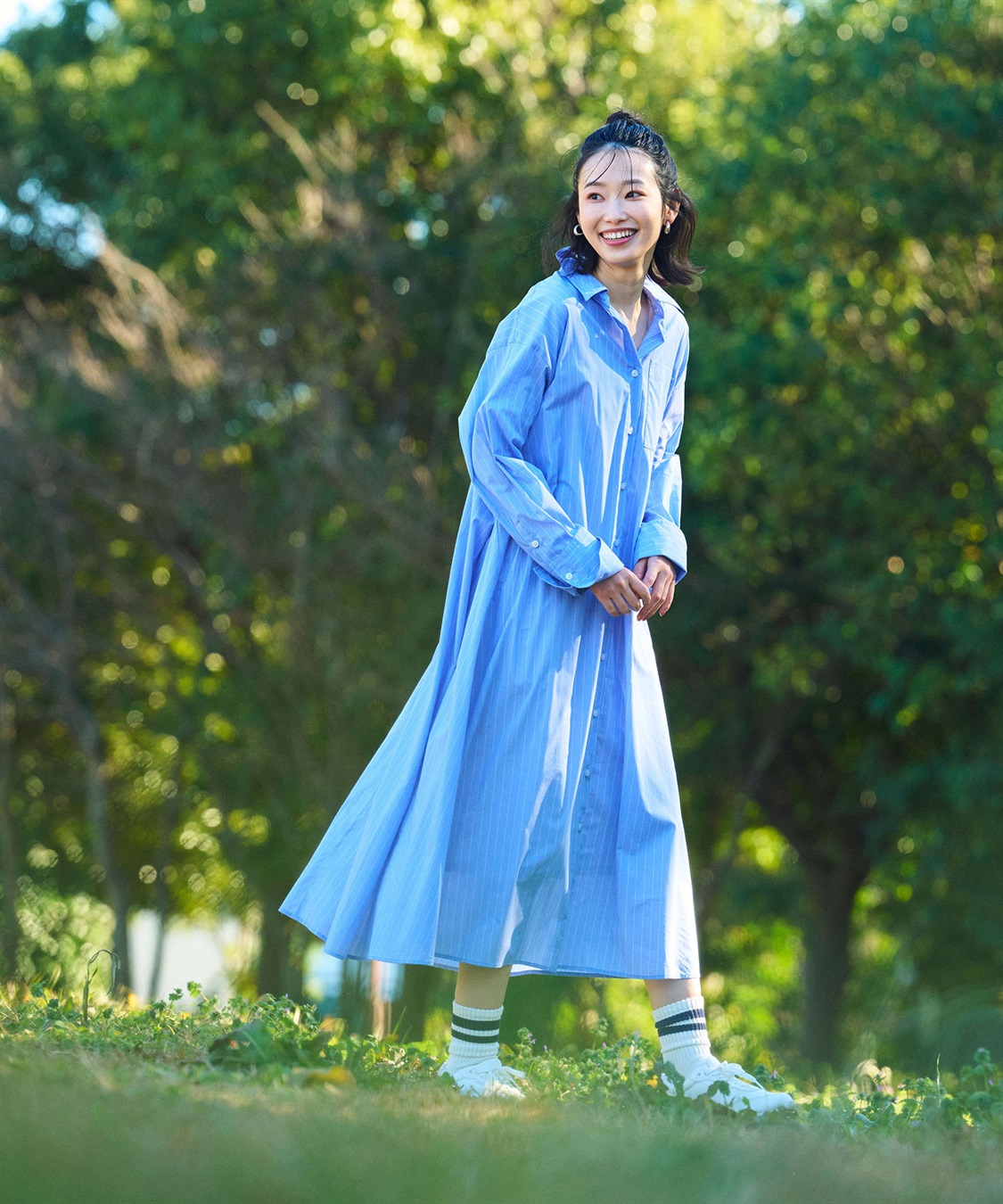 シワになりにくい》サマ美え ボリュームシャツワンピース CROSS