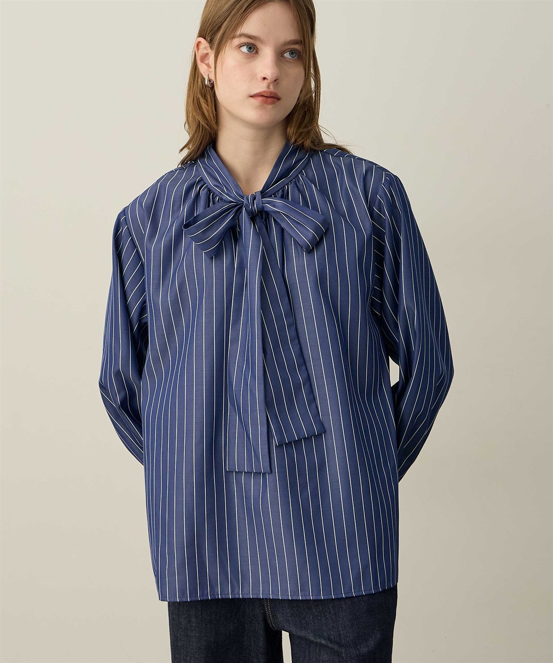 SHE Tokyo シートーキョー ボウタイ リボン ブラウス ネイビー SHE