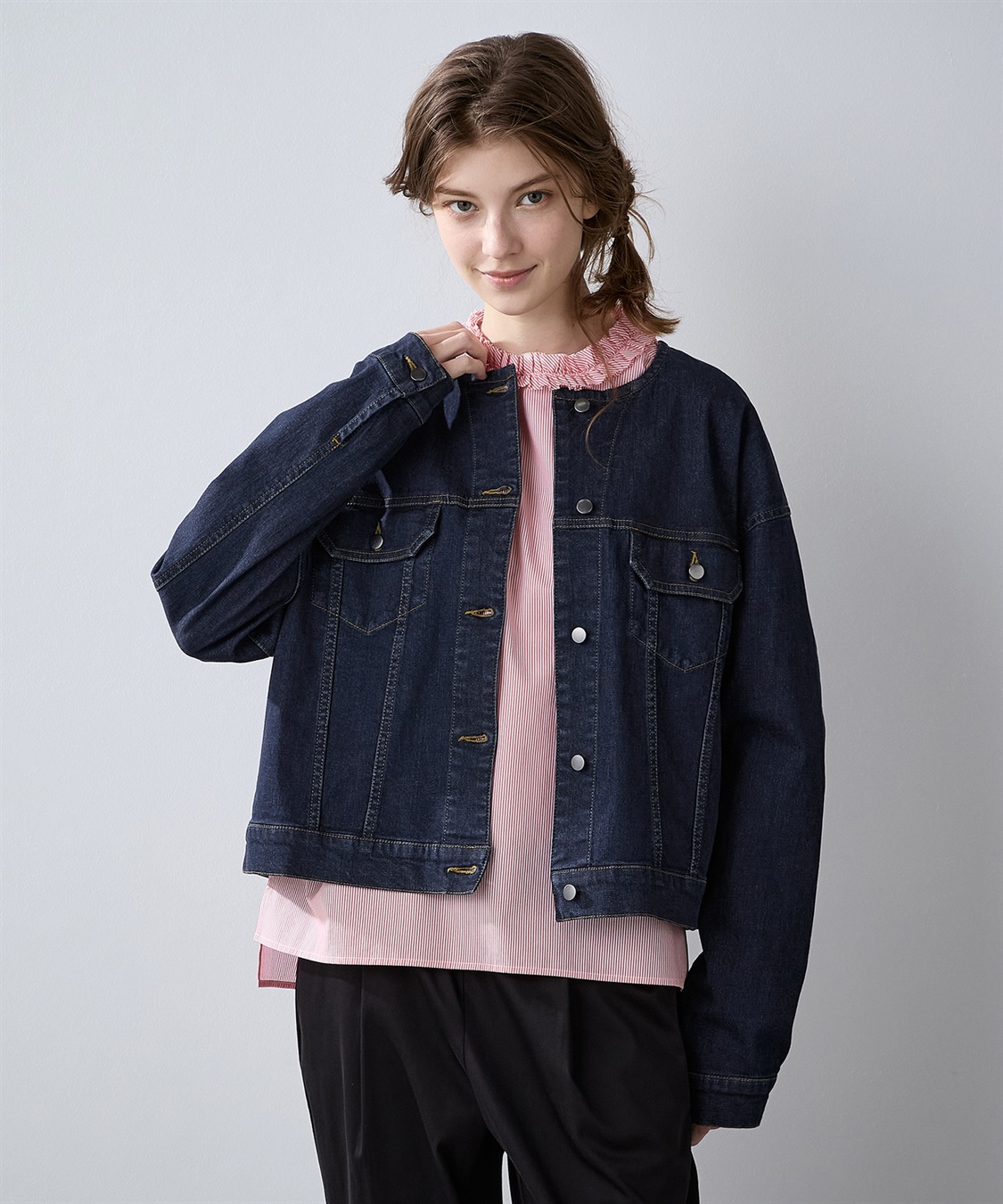 ノーカラーデニムジャケット LE SOUK HOLIDAY｜クロスプラス公式通販サイト