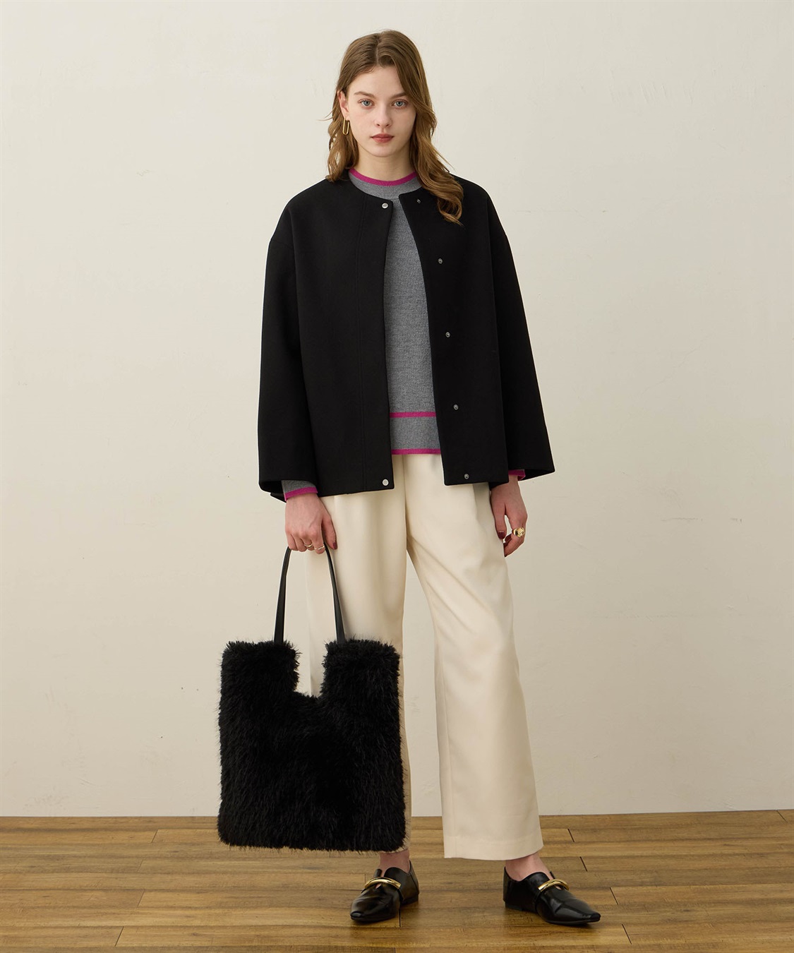 ノーカラーショートコート LE SOUK HOLIDAY｜クロスプラス公式通販サイト