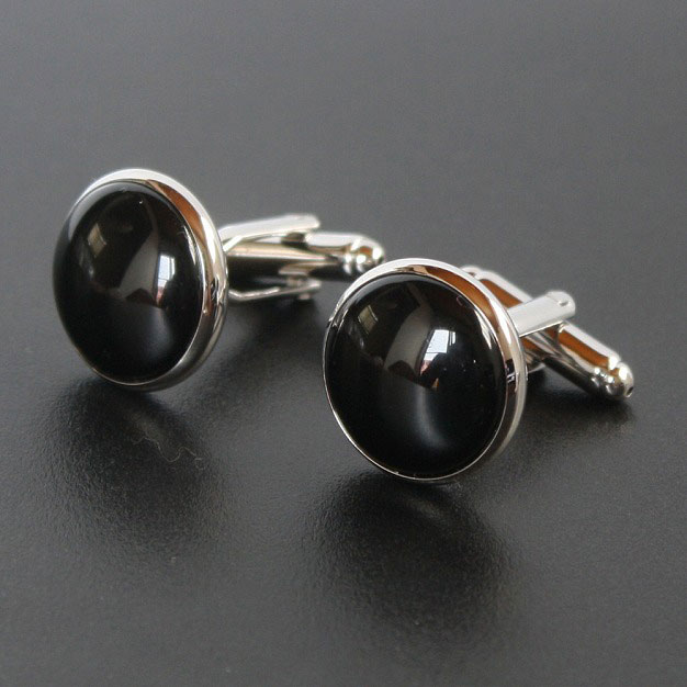 ラウンドブラックオニキスカフスボタン（カフリンクス）
