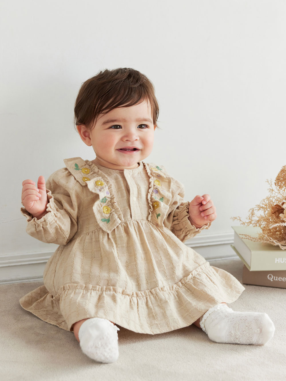 SERAPH】ドビーチェックお花刺繍ロンパース | ロンパース