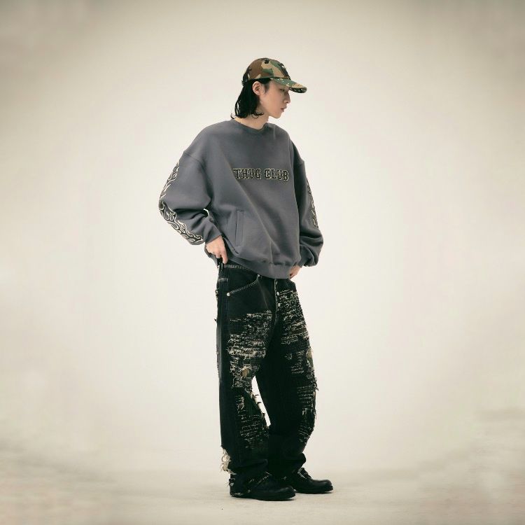 Thug Club - 【残り一点】Leather Flame Sweatshirt | ACRMTSM ONLINE