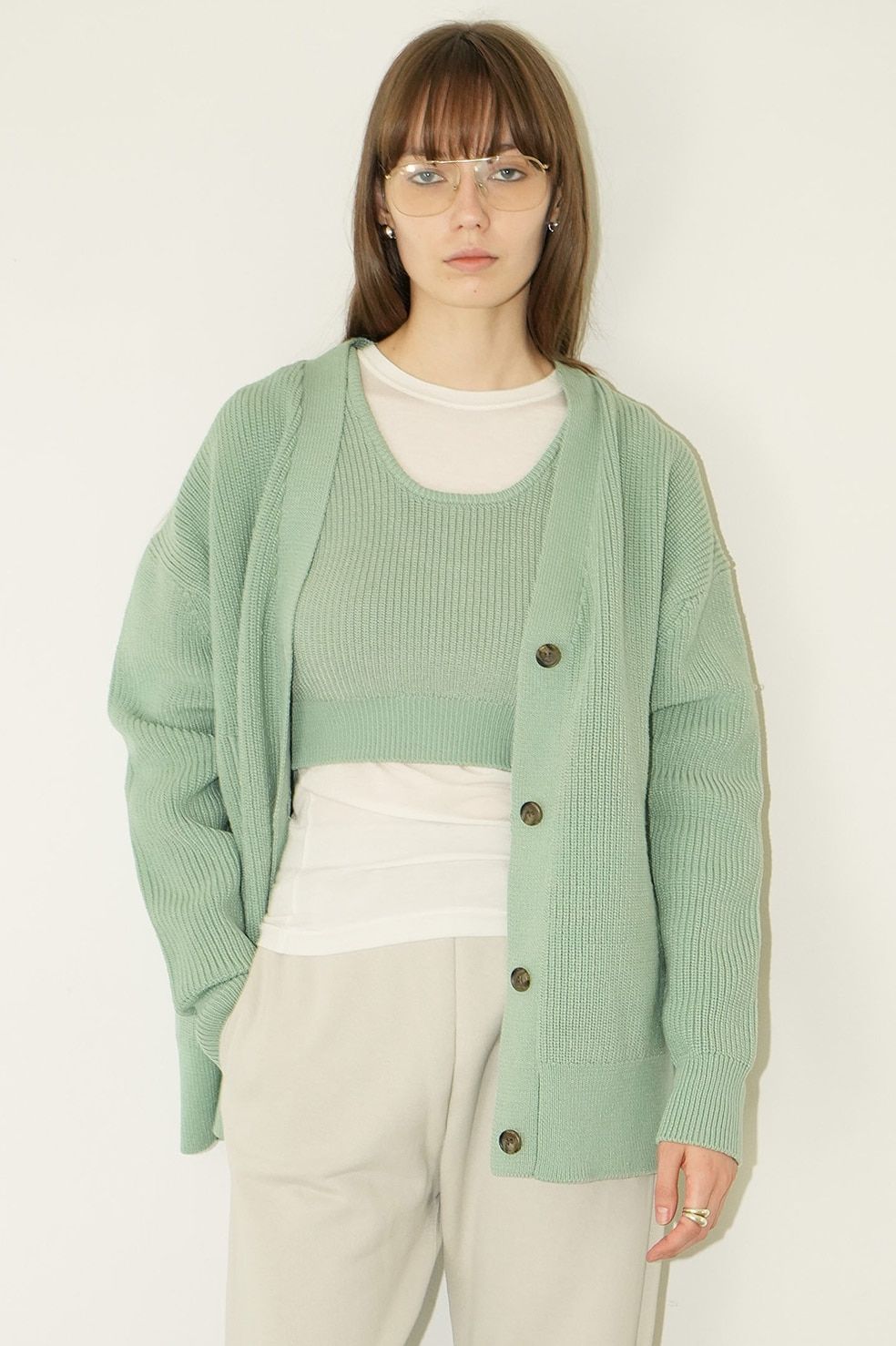 CLANE - BUSTIER SET KNIT CARDIGAN - MINT - カーディガン ショート