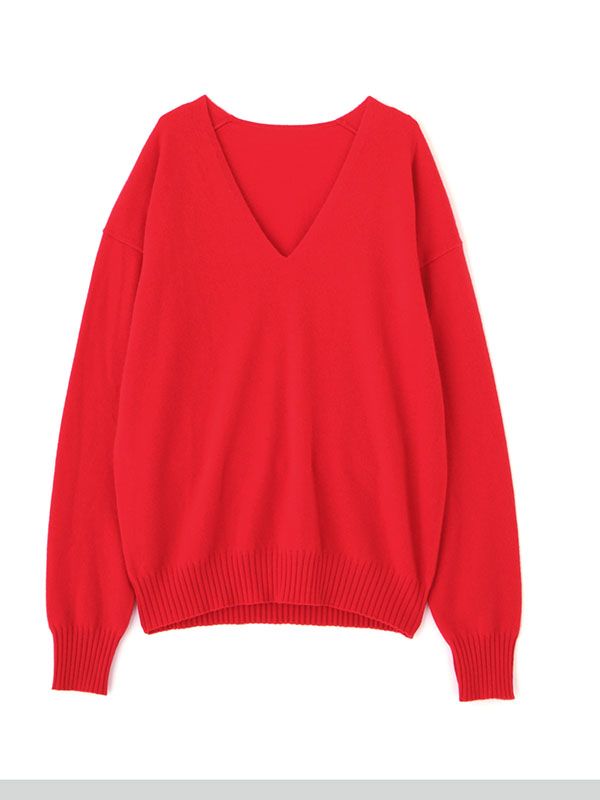 ETRE TOKYO - Vネックカシミヤニットプルオーバー RED レディース