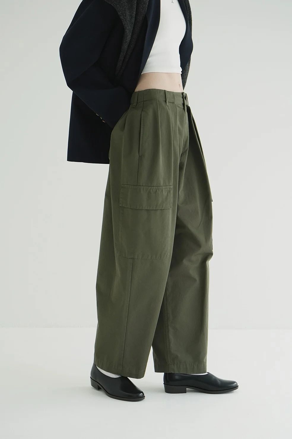 CLANE - ワイドタックワークパンツ - WIDE TUCK WORK PANTS - KHAKI