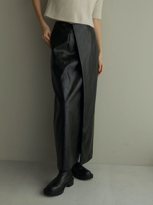 ETRE TOKYO - フェイクレザーラップスカート - BLACK | ADDICT WEB SHOP