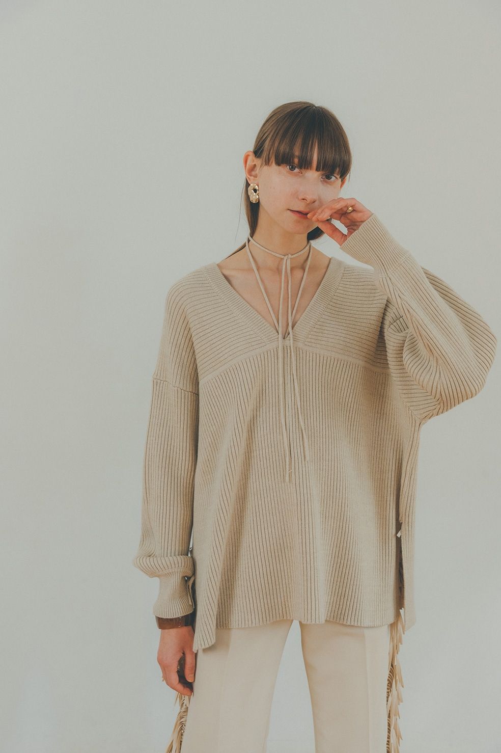 CLANE - ミックスカラーストリングワイドニットトップス - MIX COLOR