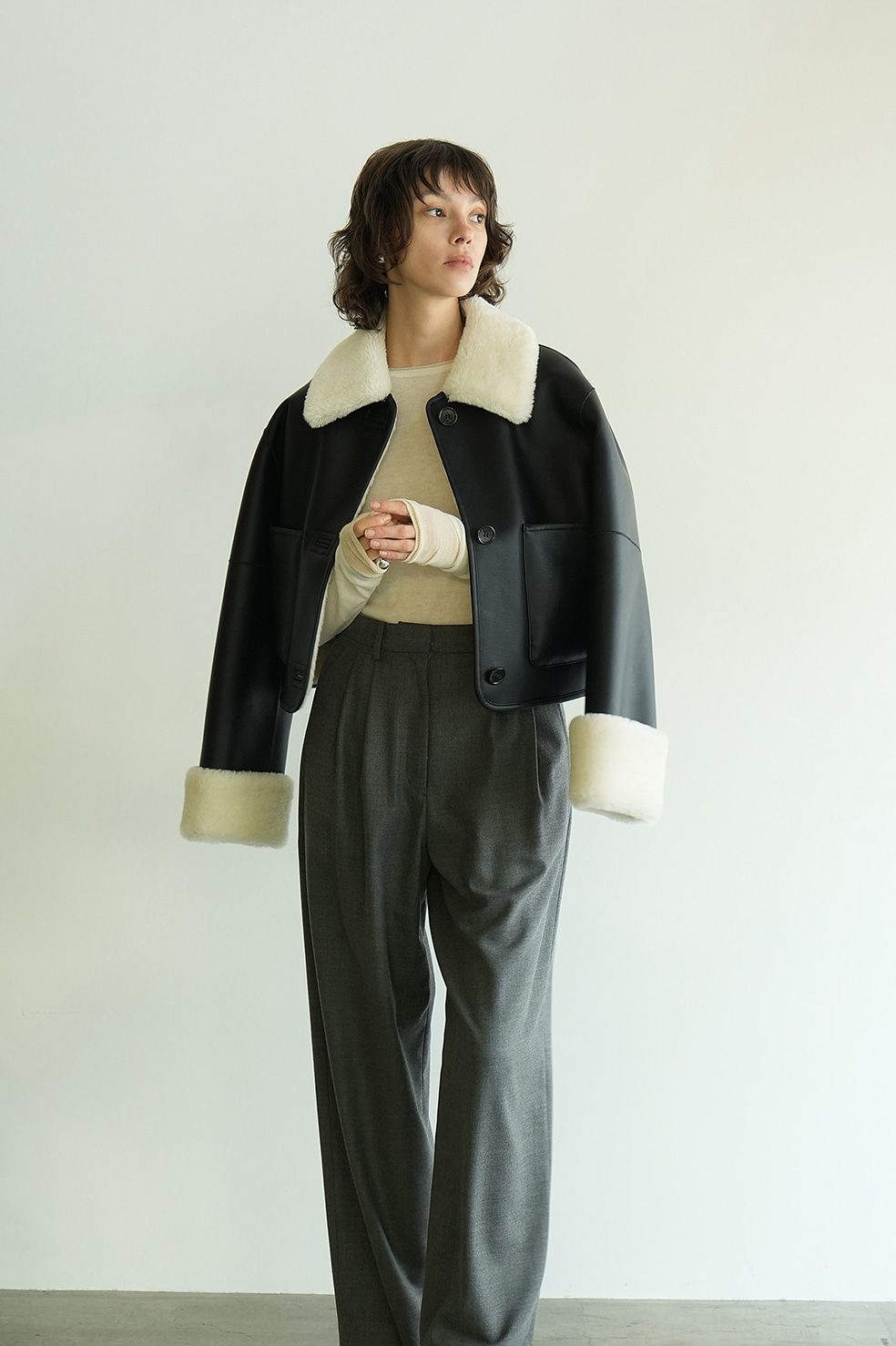 CLANE - レザーショートコート - VEGAN LEATHER BOA SHORT JACKET