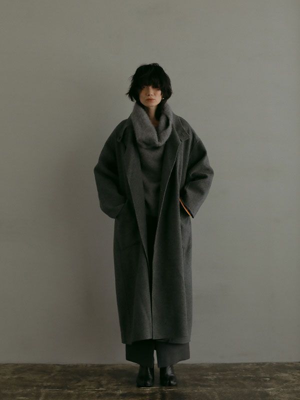 ETRE TOKYO - スタンドカラーリバーロングコート - GREY | ADDICT WEB SHOP