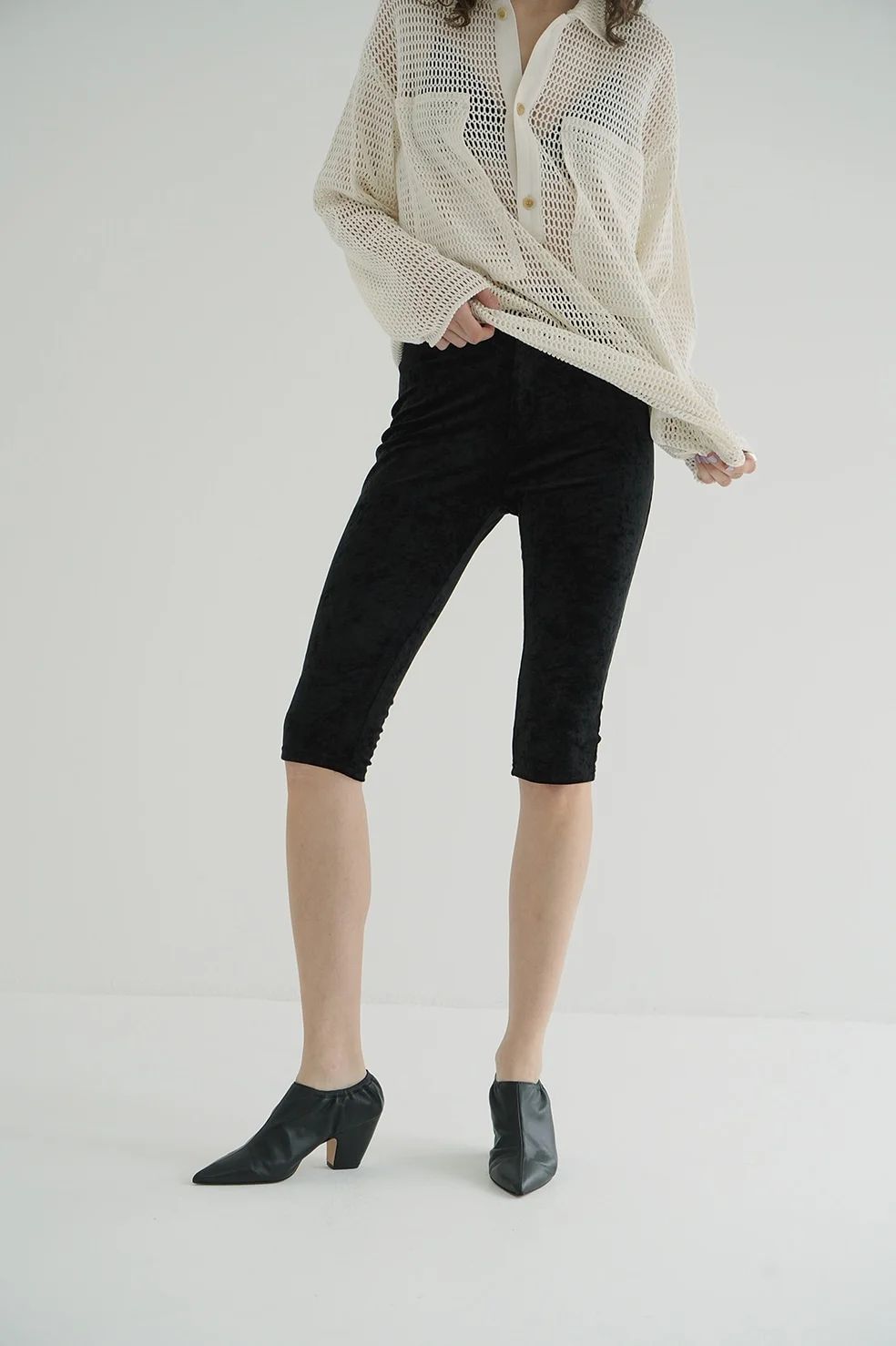 CLANE - ベロアカプリパンツ - VELOUR CAPRI PANTS BLACK | ADDICT WEB