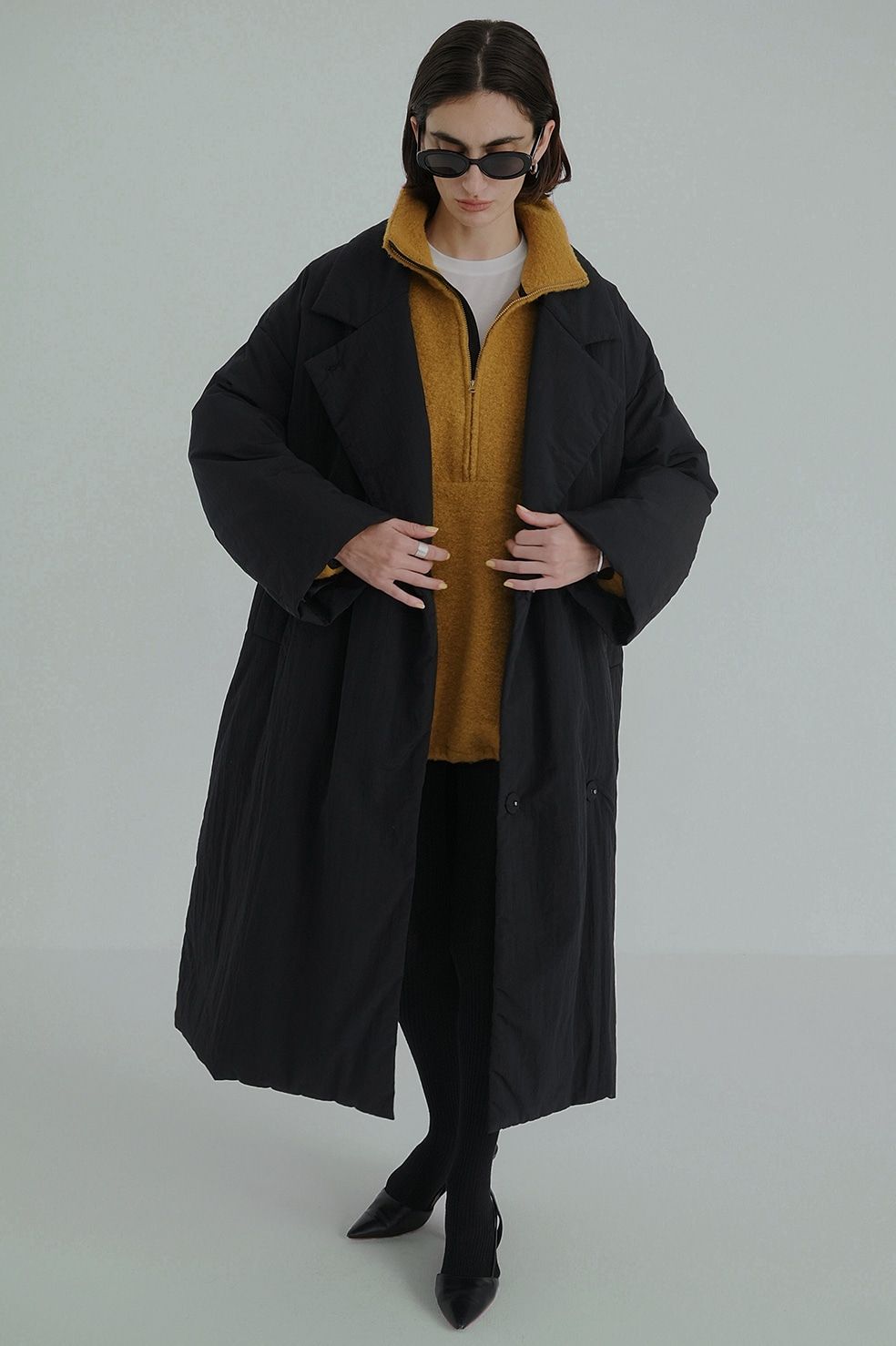 CLANE - カラーダウン チェスターコート ブラック - COLOR DOWN